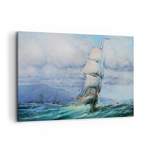 ARTTOR Wandbilder Dekoration Wohnzimmer Meer Segelschiff Bilder auf Leinwand 120x80cm Leinwandbild Schlafzimmer Küche Deko Wand Kunstdruck Art Groß XXL Wanddeko Bild Wall Decor Canvas AA120x80-3782 von ARTTOR