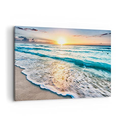 Bilder auf Leinwand 100x70cm Leinwandbild mit Rahmen Meer Welle Strand Groß Wanddeko Bild Schlafzimmer Küche Deko Wandbilder Dekoration Wohnzimmer Wall Decor Canvas Wand Kunstdruck Art AA100x70-3621 von ARTTOR