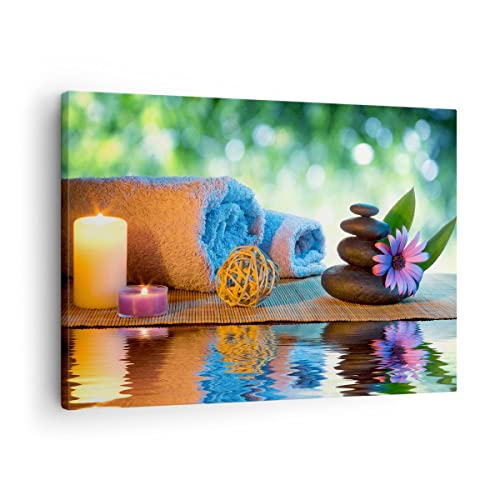 Bilder auf Leinwand Natur Entspannung Spa Kerzen Leinwandbild 70x50cm Wandbilder Dekoration Wohnzimmer Schlafzimmer Küche Deko Klein Wanddeko Bild Wand Kunstdruck Art Wall Decor Canvas AA70x50-2554 von ARTTOR