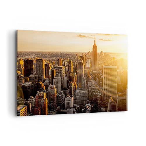 Wandbilder Dekoration Wohnzimmer New York Wolkenkratzer Manhattan Bilder auf Leinwand 120x80cm Leinwandbild Schlafzimmer Deko Wand Kunstdruck Art Groß XXL Wanddeko Bild Wall Decor Canvas AA120x80-2672 von ARTTOR