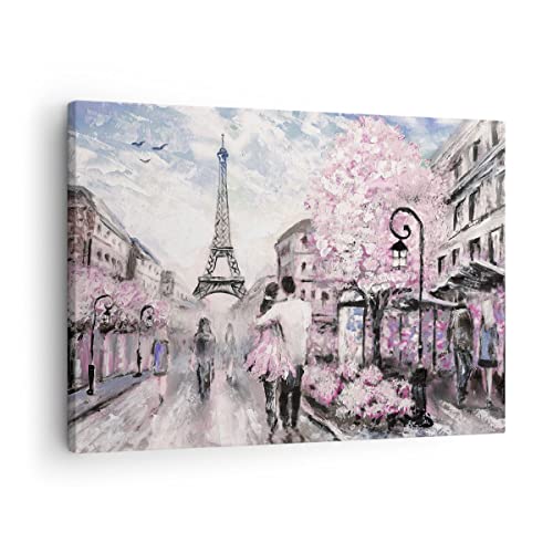 Bilder auf Leinwand Paris Weg Illustration eiffle Leinwandbild 70x50cm Wandbilder Dekoration Wohnzimmer Schlafzimmer Küche Deko Klein Wanddeko Bild Wand Kunstdruck Art Wall Decor Canvas AA70x50-3149 von ARTTOR