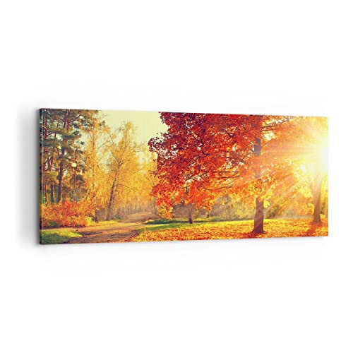 Panorama Bilder auf Leinwand 100x40cm Leinwandbild Park Herbst Baum Groß Wanddeko Bild Schlafzimmer Küche Wandbilder Dekoration Wohnzimmer Wall Decor Canvas Wand Kunstdruck Art AB100x40-3654 von ARTTOR