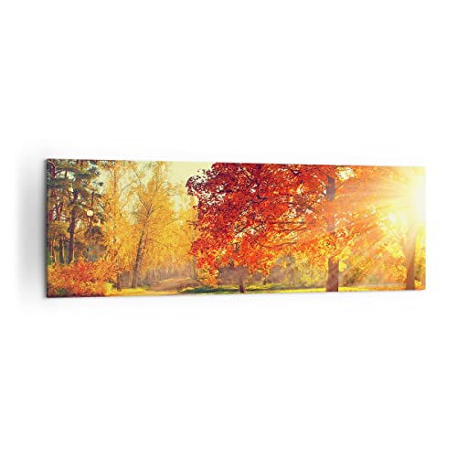 Panorama Bilder auf Leinwand 160x50cm Leinwandbild Park Herbst Baum Groß XXL Wanddeko Bild Schlafzimmer Küche Wandbilder Dekoration Wohnzimmer Wall Decor Canvas Wand Kunstdruck Art AB160x50-3654 von ARTTOR