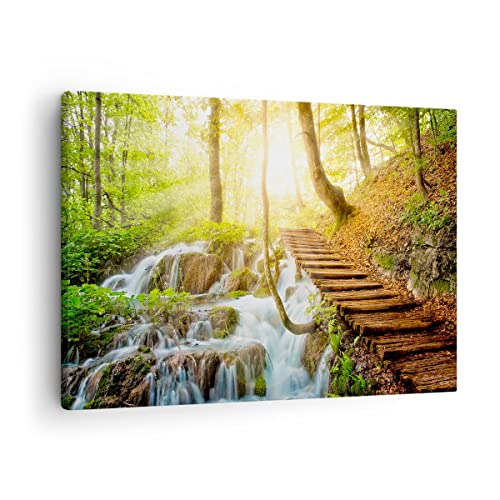 ARTTOR Bilder auf Leinwand Park Wasserfall Wasser Leinwandbild 70x50cm Wandbilder Dekoration Wohnzimmer Schlafzimmer Küche Deko Klein Wanddeko Bild Wand Kunstdruck Art Wall Decor Canvas AA70x50-3639 von ARTTOR