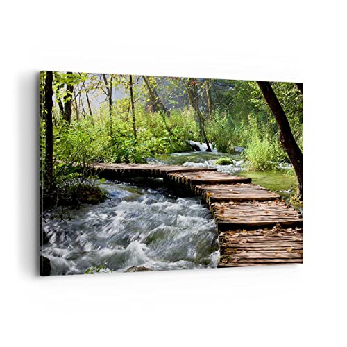 Wandbilder Dekoration Wohnzimmer Park natur grün bäume Bilder auf Leinwand 120x80cm Leinwandbild Schlafzimmer Küche Deko Wand Kunstdruck Art Groß XXL Wanddeko Bild Wall Decor Canvas AA120x80-0356 von ARTTOR