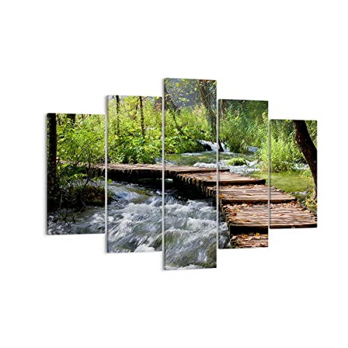 ARTTOR Bilder auf Leinwand 150x100cm Leinwandbild Park natur grün bäume Groß XXL Wanddeko Bild Schlafzimmer Set 5 teilige Wandbilder Dekoration Wohnzimmer Canvas Wand Kunstdruck Art EA150x100-0356 von ARTTOR