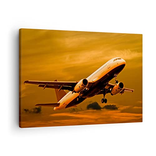 Bilder auf Leinwand Passagier Flugzeug Flugzeug Flügel Leinwandbild 70x50cm Wandbilder Dekoration Wohnzimmer Schlafzimmer Deko Klein Wanddeko Bild Wand Kunstdruck Art Wall Decor Canvas AA70x50-0368 von ARTTOR