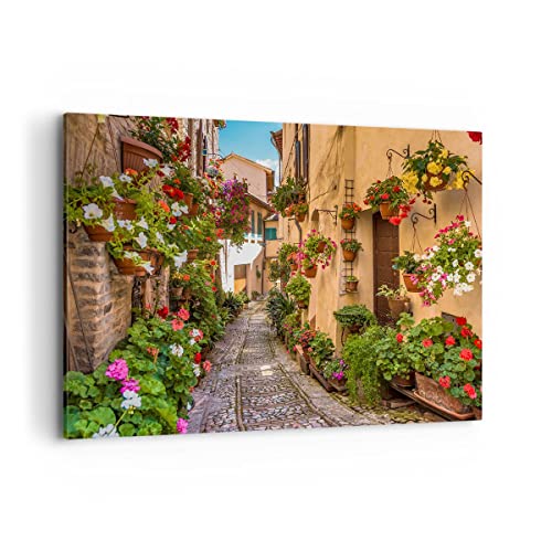 Wandbilder Dekoration Wohnzimmer Path Blumen Haus Hof Bilder auf Leinwand 120x80cm Leinwandbild Schlafzimmer Küche Deko Wand Kunstdruck Art Groß XXL Wanddeko Bild Wall Decor Canvas AA120x80-3183 von ARTTOR