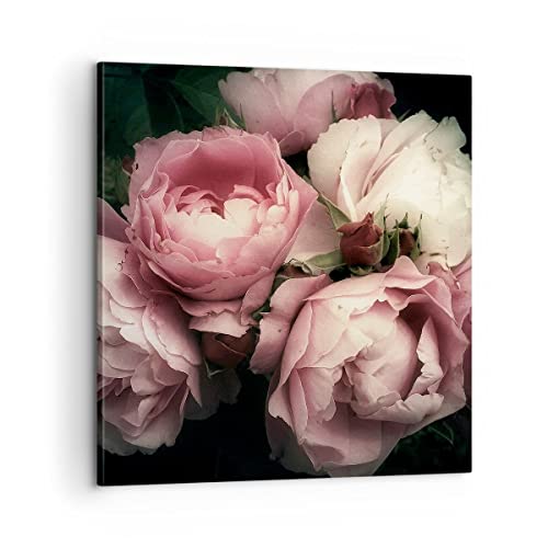 Bilder auf Leinwand Pfingstrose Blume Leinwandbild mit Rahmen 60x60cm Wandbilder Dekoration Wohnzimmer Schlafzimmer Küche Deko Groß Wanddeko Bild Wand Kunstdruck Art Wall Decor Canvas AC60x60-3930 von ARTTOR