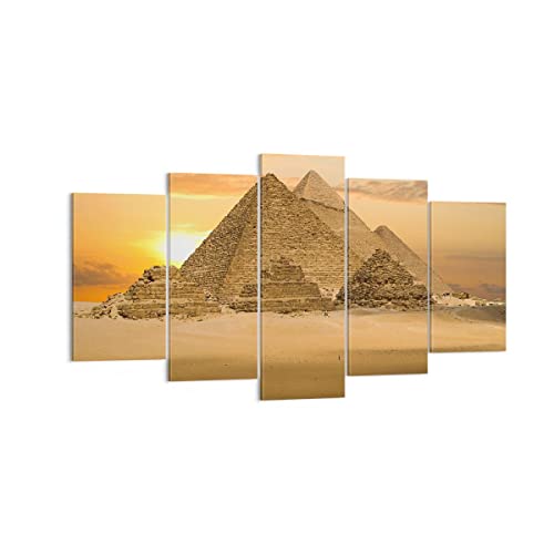 Wandbilder Dekoration Wohnzimmer Pyramide ägypten wüste Mehrteilige Bilder auf Leinwand 160x85cm Leinwandbild Schlafzimmer Set 5 teilige Wand Kunstdruck Art Groß XXL Wanddeko Bild Canvas EA160x85-2196 von ARTTOR