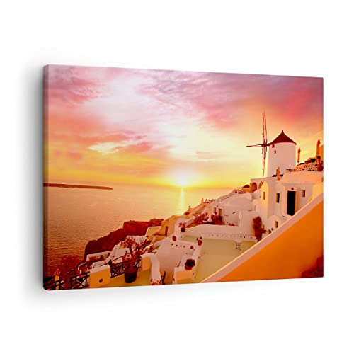 Bilder auf Leinwand Santorini Griechenland Urlaub Leinwandbild 70x50cm Wandbilder Dekoration Wohnzimmer Schlafzimmer Küche Deko Klein Wanddeko Bild Wand Kunstdruck Art Wall Decor Canvas AA70x50-2691 von ARTTOR