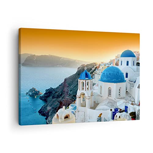 Bilder auf Leinwand Santorini Griechenland Urlaub Insel Leinwandbild 70x50cm Wandbilder Dekoration Wohnzimmer Schlafzimmer Deko Klein Wanddeko Bild Wand Kunstdruck Art Wall Decor Canvas AA70x50-2529 von ARTTOR