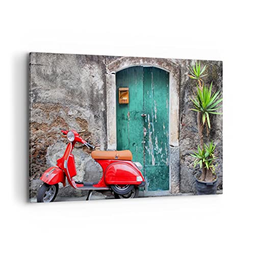 Wandbilder Dekoration Wohnzimmer Scooter transport italien retro Bilder auf Leinwand 120x80cm Leinwandbild Schlafzimmer Deko Wand Kunstdruck Art Groß XXL Wanddeko Bild Wall Decor Canvas AA120x80-2571 von ARTTOR