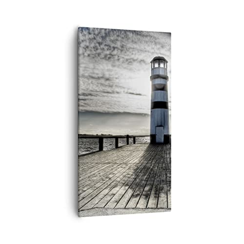 Bilder auf Leinwand 55x100cm Leinwandbild mit Rahmen See Leuchtturm Holzbrücke Wasser Groß Wanddeko Bild Schlafzimmer Deko Wandbilder Dekoration Wohnzimmer Canvas Wand Kunstdruck Art PA55x100-0330 von ARTTOR