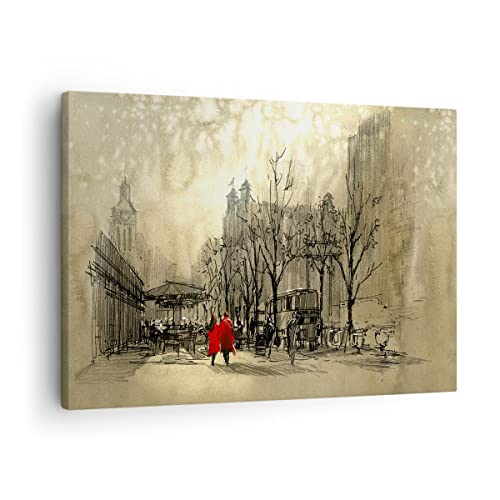 Bilder auf Leinwand Stadt Frau Geliebte Leinwandbild mit Rahmen 70x50cm Wandbilder Dekoration Wohnzimmer Schlafzimmer Küche Deko Klein Wanddeko Bild Wand Kunstdruck Art Wall Decor Canvas AA70x50-3190 von ARTTOR