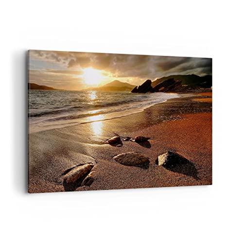 Wandbilder Dekoration Wohnzimmer Strand Wolken Abend Küste Bilder auf Leinwand 120x80cm Leinwandbild Schlafzimmer Küche Deko Wand Kunstdruck Art Groß XXL Wanddeko Bild Wall Decor Canvas AA120x80-2527 von ARTTOR