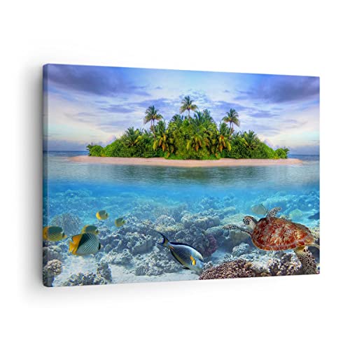 Bilder auf Leinwand Strand lagune wasser ozean Leinwandbild 70x50cm Wandbilder Dekoration Wohnzimmer Schlafzimmer Küche Deko Klein Wanddeko Bild Wand Kunstdruck Art Wall Decor Canvas AA70x50-2686 von ARTTOR