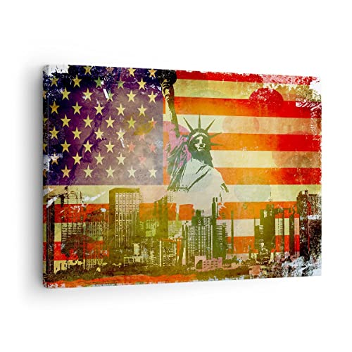 Bilder auf Leinwand Symbol USA Freiheit Leinwandbild mit Rahmen 70x50cm Wandbilder Dekoration Wohnzimmer Schlafzimmer Küche Deko Klein Wanddeko Bild Wand Kunstdruck Art Wall Decor Canvas AA70x50-2543 von ARTTOR