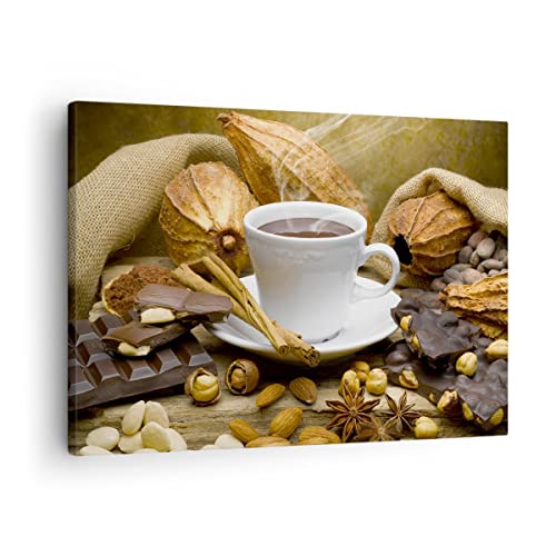 Bilder auf Leinwand Tasse Schokolade trinken Kakao Leinwandbild 70x50cm Wandbilder Dekoration Wohnzimmer Schlafzimmer Küche Deko Klein Wanddeko Bild Wand Kunstdruck Art Wall Decor Canvas AA70x50-2480 von ARTTOR