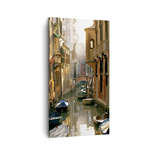 Bilder auf Leinwand Venedig Brücke Wasser Haus Leinwandbild mit Rahmen 45x80cm Wandbilder Dekoration Wohnzimmer Schlafzimmer Küche Deko Klein Wanddeko Bild Wand Kunstdruck Art Wall Canvas PA45x80-2532 von ARTTOR