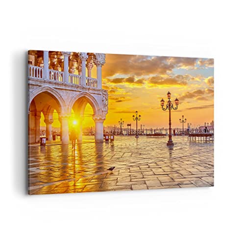 Bilder auf Leinwand 100x70cm Leinwandbild mit Rahmen Venedig Stadt Groß Wanddeko Bild Schlafzimmer Küche Deko Wandbilder Dekoration Wohnzimmer Wall Decor Canvas Wand Kunstdruck Art AA100x70-3665 von ARTTOR