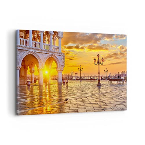 Wandbilder Dekoration Wohnzimmer Venedig Stadt Bilder auf Leinwand 120x80cm Leinwandbild mit Rahmen Schlafzimmer Küche Deko Wand Kunstdruck Art Groß XXL Wanddeko Bild Wall Decor Canvas AA120x80-3665 von ARTTOR