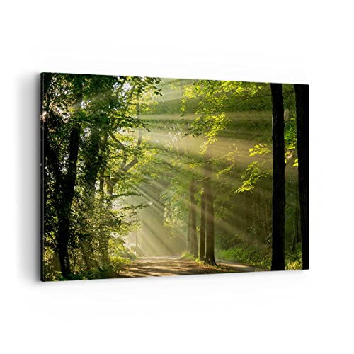 Wandbilder Dekoration Wohnzimmer Wald Baum Natur Bilder auf Leinwand 120x80cm Leinwandbild mit Rahmen Schlafzimmer Küche Deko Wand Kunstdruck Art Groß XXL Wanddeko Bild Wall Decor Canvas AA120x80-3661 von ARTTOR