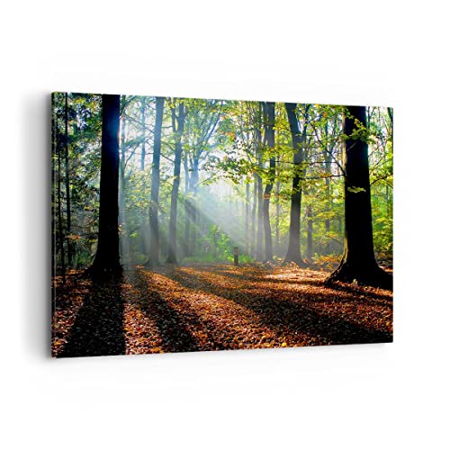 ARTTOR Wandbilder Dekoration Wohnzimmer Wald Blätter Sonne Bilder auf Leinwand 120x80cm Leinwandbild Schlafzimmer Küche Deko Wand Kunstdruck Art Groß XXL Wanddeko Bild Wall Decor Canvas AA120x80-0136 von ARTTOR