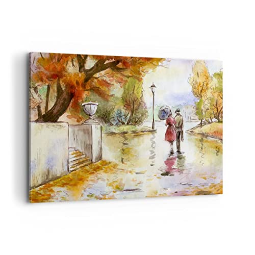 Wandbilder Dekoration Wohnzimmer Wetter regen herbst park Bilder auf Leinwand 120x80cm Leinwandbild Schlafzimmer Küche Deko Wand Kunstdruck Art Groß XXL Wanddeko Bild Wall Decor Canvas AA120x80-2914 von ARTTOR