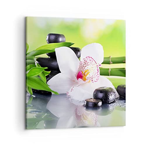 Wandbilder Dekoration Wohnzimmer blume orchidee Bilder auf Leinwand 50x50cm Leinwandbild mit Rahmen Schlafzimmer Küche Deko Wand Kunstdruck Art Klein Wanddeko Bild Wall Decor Canvas AC50x50-3659 von ARTTOR