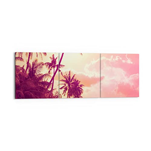 Wandbilder Dekoration Wohnzimmer palme dschungel Mehrteilige Bilder auf Leinwand 150x50cm Leinwandbild Schlafzimmer Set 3 teilige Wand Kunstdruck Art Groß XXL Wanddeko Bild Decor Canvas CA150x50-3994 von ARTTOR