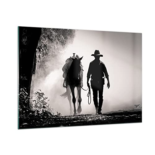 Bilder auf Glas 100x70cm Glasbild Cowboy Pferd Shady Groß Wanddeko Bild im Glas Schlafzimmer Küche Deko Wandbilder Dekoration Wohnzimmer Modern Wall Decor Glasdruck Wand Kunstdruck Art GAA100x70-4620 von ARTTOR