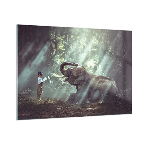 Bilder auf Glas 100x70cm Glasbild Elefant Dschungel Stoßzahn Groß Wanddeko Bild im Glas Schlafzimmer Küche Deko Wandbilder Dekoration Wohnzimmer Modern Wall Decor Wand Kunstdruck Art GAA100x70-3486 von ARTTOR