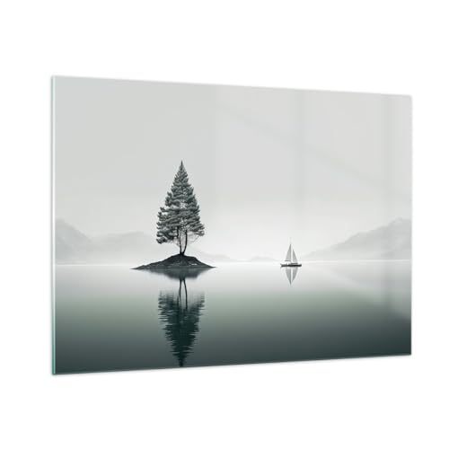 Bilder auf Glas 100x70cm Glasbild Gelassenheit Segelboot See Groß Wanddeko Bild im Glas Schlafzimmer Küche Deko Wandbilder Dekoration Wohnzimmer Modern Wall Decor Wand Kunstdruck Art GAA100x70-5749 von ARTTOR