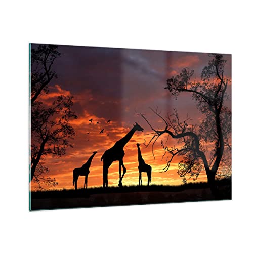 Bilder auf Glas 100x70cm Glasbild Giraffe Afrika Sonne Safari Groß Wanddeko Bild im Glas Schlafzimmer Küche Deko Wandbilder Dekoration Wohnzimmer Modern Wall Decor Wand Kunstdruck Art GAA100x70-0507 von ARTTOR