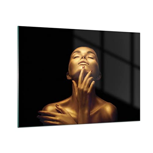 Bilder auf Glas 100x70cm Glasbild Gold Frau Stück Groß Wanddeko Bild im Glas Schlafzimmer Küche Deko Wandbilder Dekoration Wohnzimmer Modern Wall Decor Glasdruck Wand Kunstdruck Art GAA100x70-4573 von ARTTOR