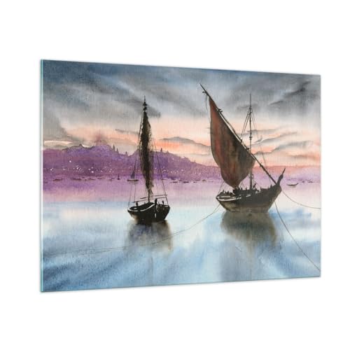 Bilder auf Glas 100x70cm Glasbild Segelboote Strand Landschaft Groß Wanddeko Bild im Glas Schlafzimmer Küche Deko Wandbilder Dekoration Wohnzimmer Modern Wall Decor Wand Kunstdruck Art GAA100x70-5939 von ARTTOR