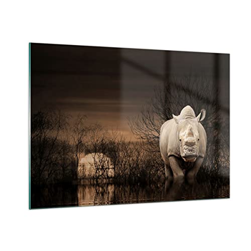 Bilder auf Glas 100x70cm Glasbild Tier Nashörner Insekten Groß Wanddeko Bild im Glas Schlafzimmer Küche Deko Wandbilder Dekoration Wohnzimmer Modern Wall Decor Wand Kunstdruck Art GAA100x70-0307 von ARTTOR