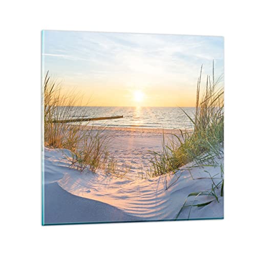 Bilder auf Glas 40x40cm Glasbild Düne Strand Meer Klein Wanddeko Bild im Glas Schlafzimmer Küche Deko Wandbilder Dekoration Wohnzimmer Modern Wall Decor Glasdruck Wand Kunstdruck Art GAC40x40-3989 von ARTTOR