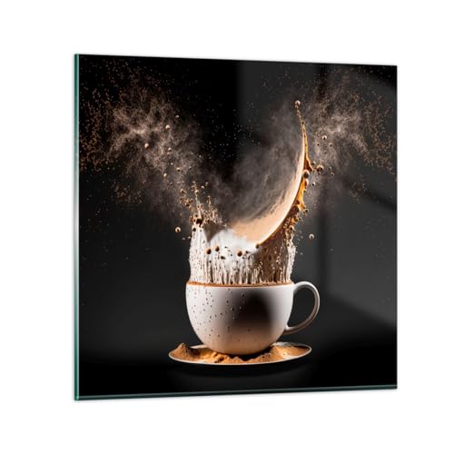 Bilder auf Glas 40x40cm Glasbild Kaffee Milch Tasse Klein Wanddeko Bild im Glas Schlafzimmer Küche Deko Wandbilder Dekoration Wohnzimmer Modern Wall Decor Glasdruck Wand Kunstdruck Art GAC40x40-5718 von ARTTOR