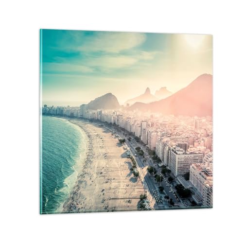 Bilder auf Glas 40x40cm Glasbild Küste Rio De Janeiro Strand Klein Wanddeko Bild im Glas Schlafzimmer Küche Deko Wandbilder Dekoration Wohnzimmer Modern Wall Decor Wand Kunstdruck Art GAC40x40-5531 von ARTTOR