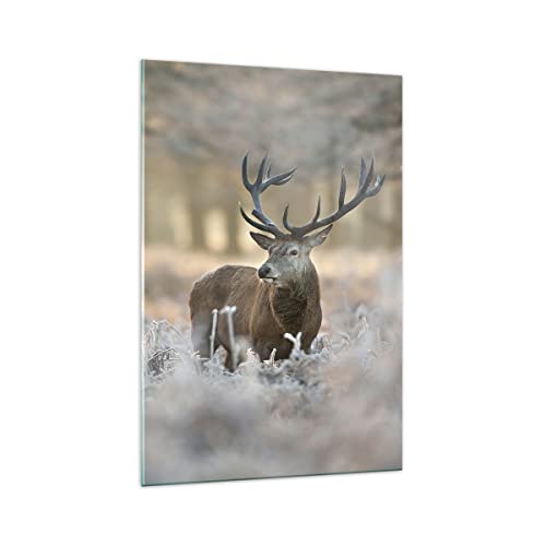 Bilder auf Glas 70x100cm Glasbild Hirsch Wald Natur Groß Wanddeko Bild im Glas Schlafzimmer Küche Deko Wandbilder Dekoration Wohnzimmer Modern Wall Decor Glasdruck Wand Kunstdruck Art GPA70x100-3744 von ARTTOR