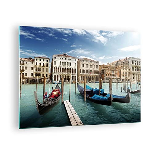 Bilder auf Glas Architektur venedig italien gondel Glasbild 70x50cm Wandbilder Dekoration Wohnzimmer Schlafzimmer Küche Deko Klein Wanddeko Bild im Glas Wand Kunstdruck Art Modern GAA70x50-2705 von ARTTOR