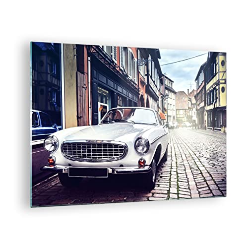 Bilder auf Glas Auto Straße Haus Glasbild 70x50cm Wandbilder Dekoration Wohnzimmer Schlafzimmer Küche Deko Klein Wanddeko Bild im Glas Wand Kunstdruck Art Modern Wall Decor Glasdruck GAA70x50-3677 von ARTTOR