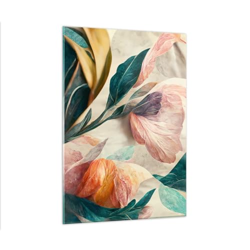 Bilder auf Glas Blumen Jahrgang Botanik Glasbild 50x70cm Wandbilder Dekoration Wohnzimmer Schlafzimmer Küche Deko Klein Wanddeko Bild im Glas Wand Kunstdruck Art Modern Wall Decor GPA50x70-5904 von ARTTOR