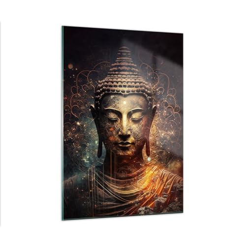 Bilder auf Glas Buddha Meditation Religion Glasbild 50x70cm Wandbilder Dekoration Wohnzimmer Schlafzimmer Küche Deko Klein Wanddeko Bild im Glas Wand Kunstdruck Art Modern Wall Decor GPA50x70-5775 von ARTTOR