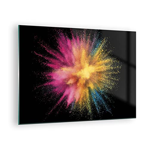 Bilder auf Glas Bunt Staub Explosion Glasbild 70x50cm Wandbilder Dekoration Wohnzimmer Schlafzimmer Küche Deko Klein Wanddeko Bild im Glas Wand Kunstdruck Art Modern Wall Decor Glasdruck GAA70x50-4529 von ARTTOR