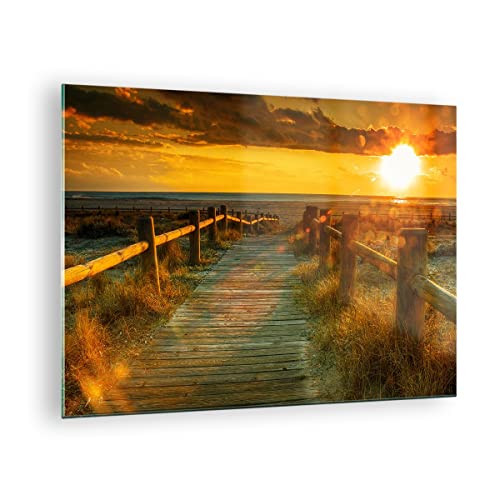 Bilder auf Glas Fußgängerbrücke Strand Urlaub Sonne Glasbild 70x50cm Wandbilder Dekoration Wohnzimmer Schlafzimmer Küche Deko Klein Wanddeko Bild im Glas Wand Kunstdruck Art Modern GAA70x50-2786 von ARTTOR