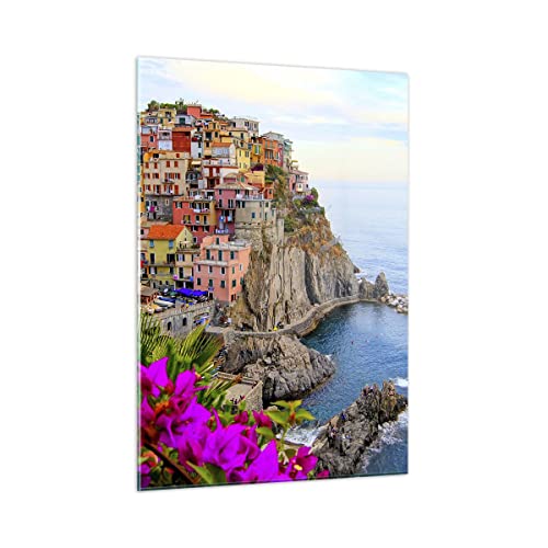 Bilder auf Glas Italien küste felsen landschaft Glasbild 50x70cm Wandbilder Dekoration Wohnzimmer Schlafzimmer Küche Deko Klein Wanddeko Bild im Glas Wand Kunstdruck Art Modern Wall GPA50x70-2684 von ARTTOR