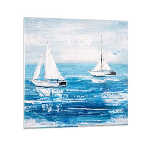 Bilder auf Glas Landschaft Segelboote Nautisch Glasbild 30x30cm Wandbilder Dekoration Wohnzimmer Schlafzimmer Küche Deko Klein Wanddeko Bild im Glas Wand Kunstdruck Art Modern Wall Decor GAC30x30-5413 von ARTTOR